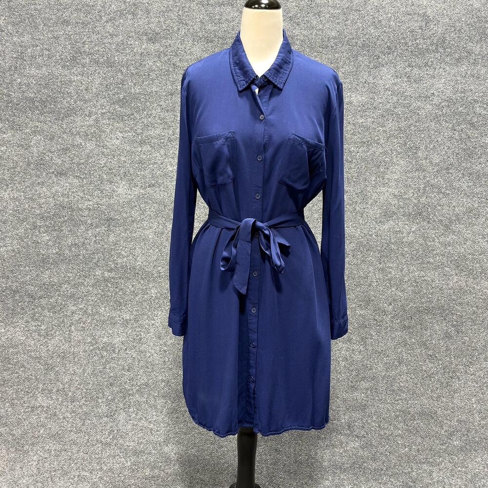 JustFab Dress Womens XL Blue Button Front Collared Belted Shirt Short Workwear